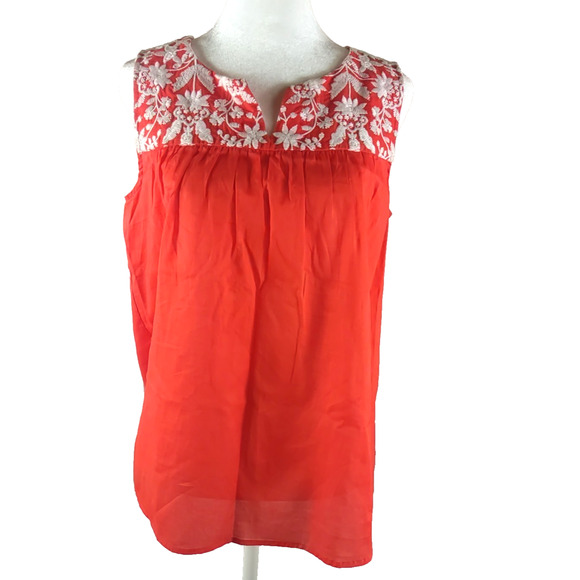 Talbot's Women's Sleeveless Shirt Size Small Embroidery Red/OrangeWhite Cotton - Picture 1 of 8